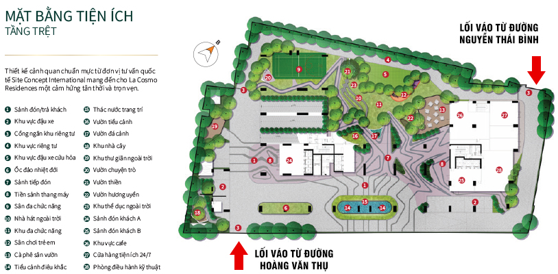mặt bằng tiện tích tầng trệt căn hộ la cosmo hoàng văn thụ