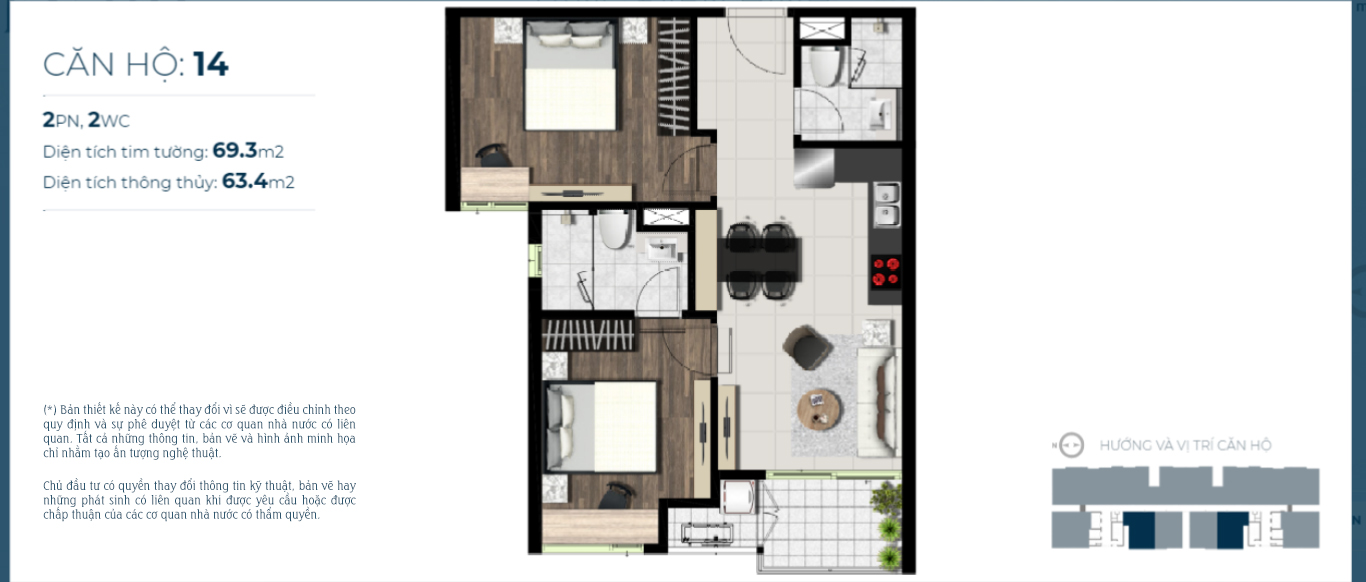 thiết kế căn hộ 2 phòng ngủ dự án sky 89 Quận 7
