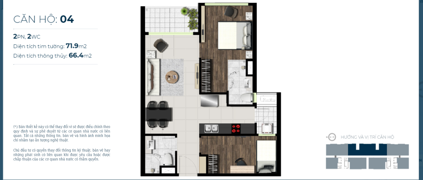 thiết kế căn hộ 2 phòng ngủ dự án sky 89 quận 7