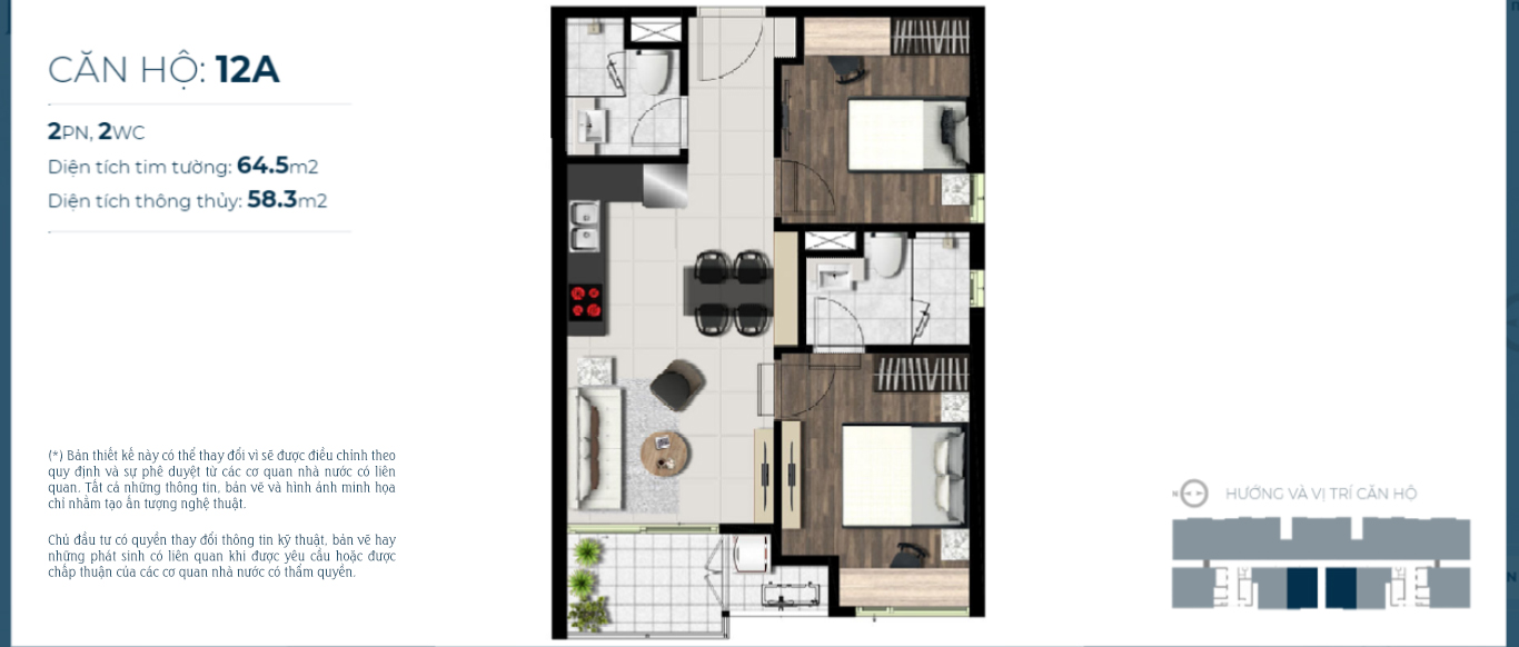 Thiết kế căn hộ 2 phòng ngủ dự án sky 89 Quận 7